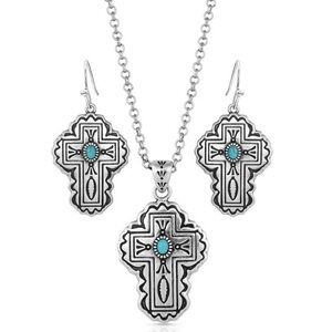NEW Montana Silversmiths Cathedral Turquoise Silver Cross Set
